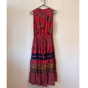 Vintage 90's red Carole Little boho beaded dress size 4